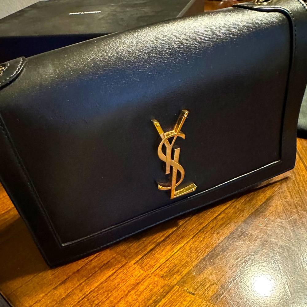 Black YSL Book Bag with Leather Strap